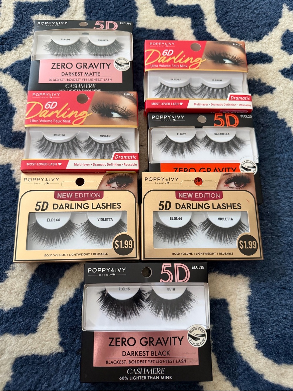 Poppy & Ivy 5D Zero Gravity & 6D Darling False Lashes - Black set of 7